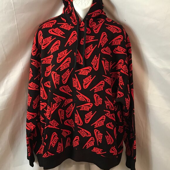 Nike Full Body Athletic Logo Emblems Red/Black Athletic Sport Pullover Hoodie
